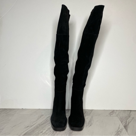 Free People Echo Black Suede Heeled Tall Boot 37 1/2 - Picture 2 of 16